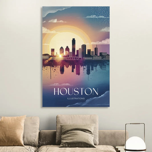 Houston Iconic Landmarks Living Room - Canvas Wall Art