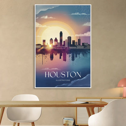 Houston Iconic Landmarks Sitting Room - White Canvas Wall Art