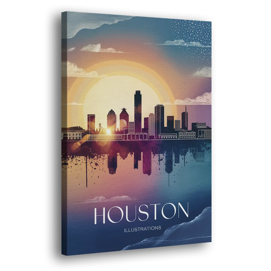 Houston Iconic Landmarks Side - Canvas Wall Art