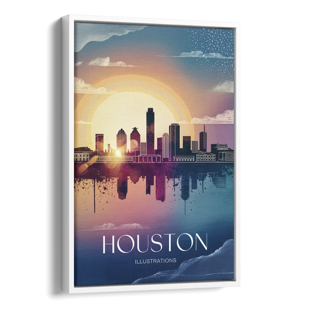 Houston Iconic Landmarks Side - White Canvas Wall Art
