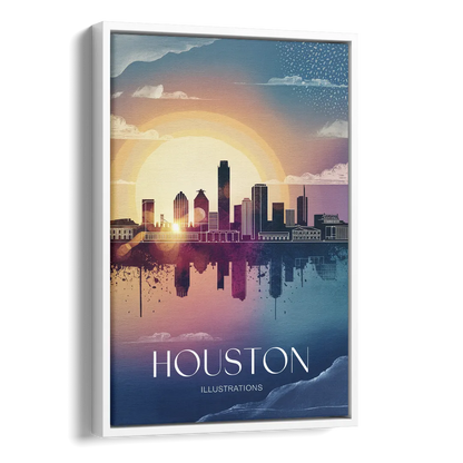 Houston Iconic Landmarks Side - White Canvas Wall Art