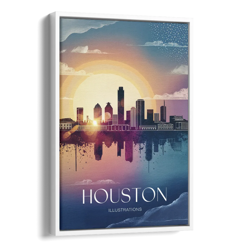 Houston Iconic Landmarks Side - White Canvas Wall Art