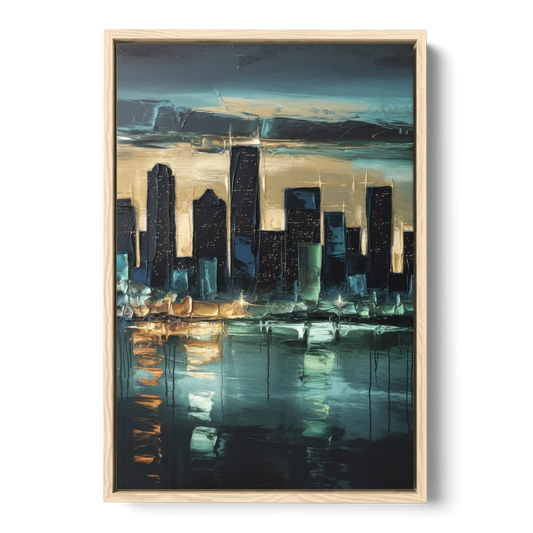 Houston Modern Aesthetic - Oak Framed Canvas Wall Art - Front