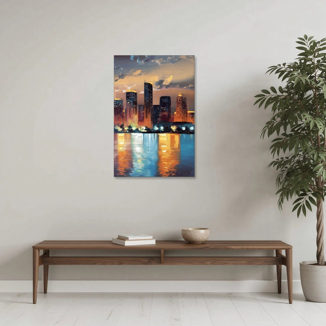 Houston Skyline Glow - Canvas Wall Art - Coffee Table - 24x36