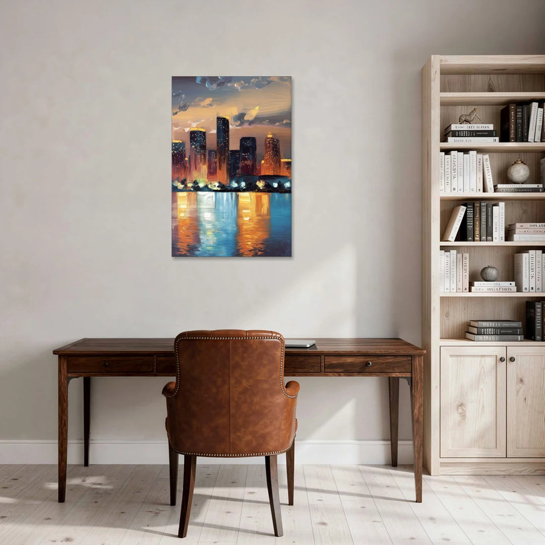 Houston Skyline Glow - Canvas Wall Art - Office - 24x36
