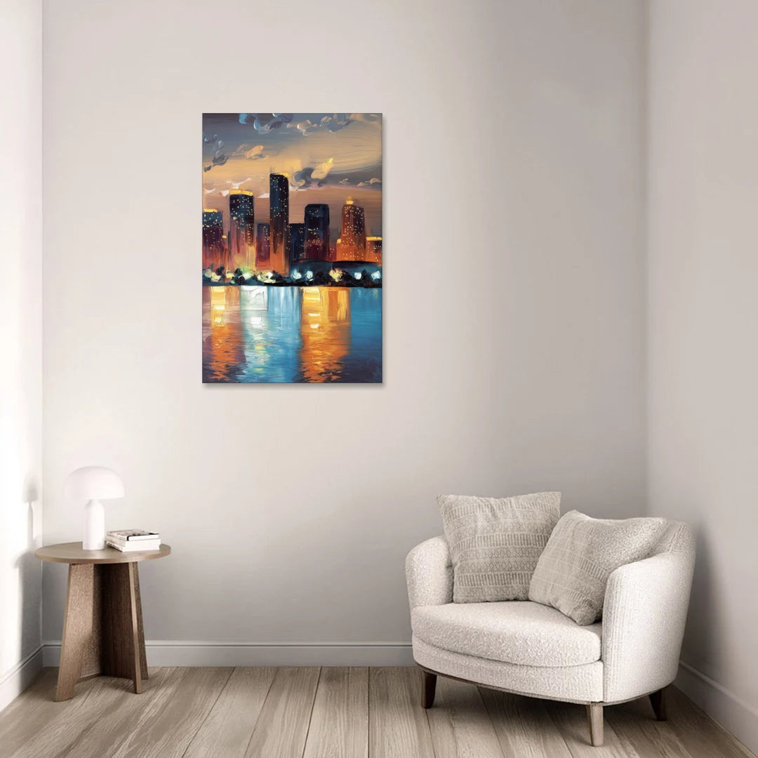 Houston Skyline Glow - Canvas Wall Art - Sofa - 24x36
