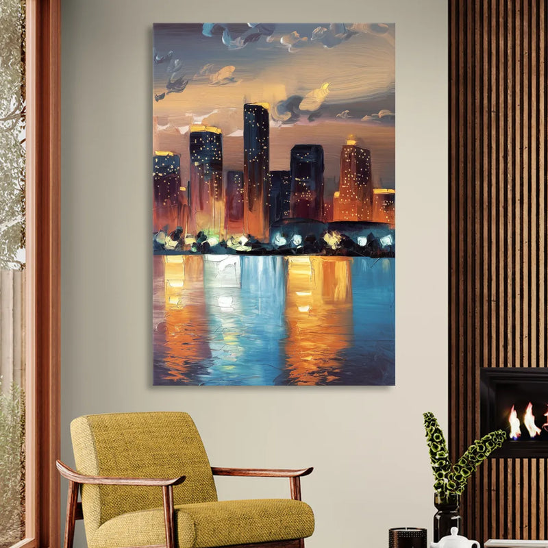 Houston Skyline Glow Sitting Room - Canvas Wall Art