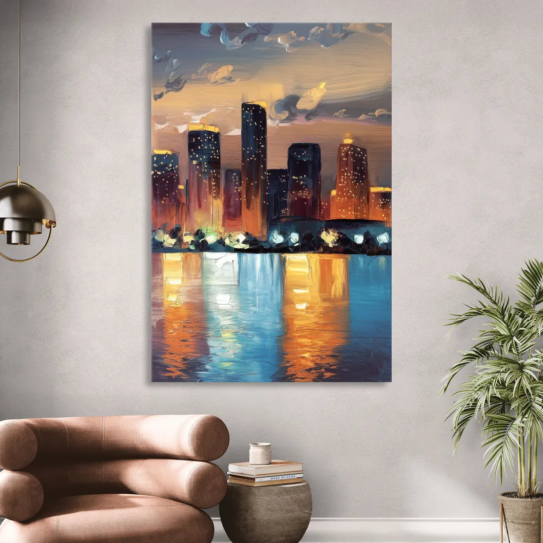 Houston Skyline Glow Living Room - Canvas Wall Art