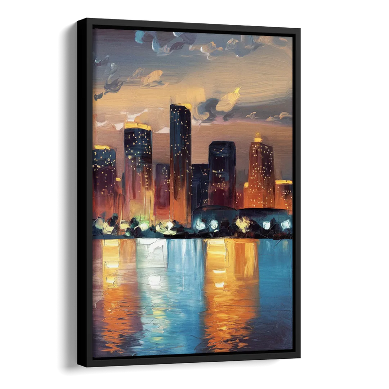 Houston Skyline Glow Side - Black Canvas Wall Art