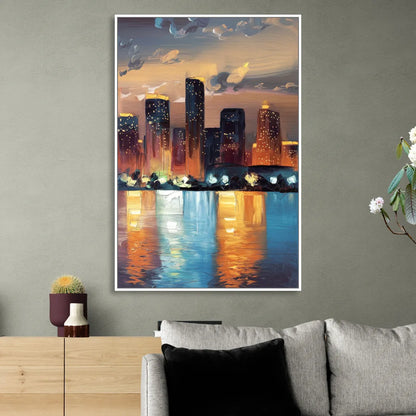 Houston Skyline Glow Living Room - White Canvas Wall Art