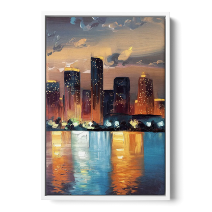 Houston Skyline Glow Front - White Canvas Wall Art