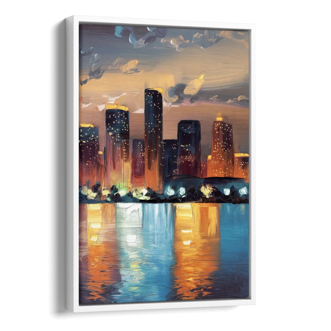 Houston Skyline Glow Side - White Canvas Wall Art