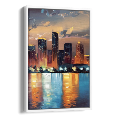 Houston Skyline Glow Side - White Canvas Wall Art