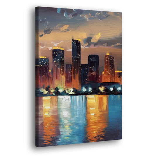 Houston Skyline Glow Side - Canvas Wall Art