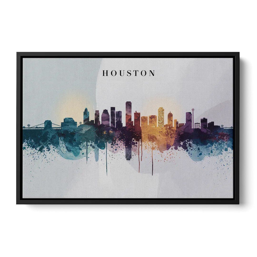 Houston Skyline Horizon Front - Black Canvas Wall Art