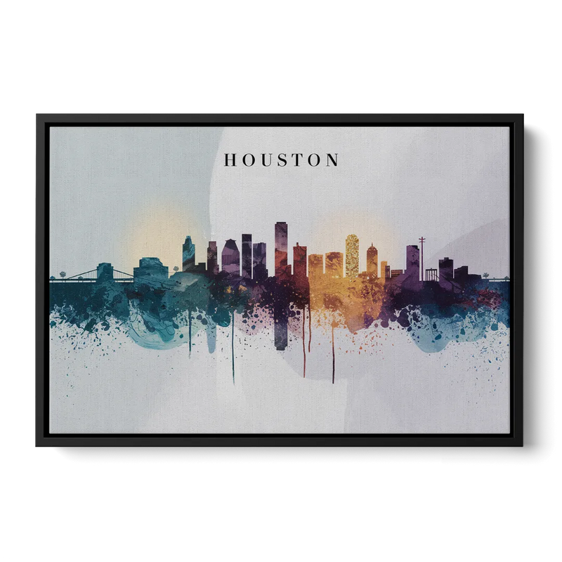 Houston Skyline Horizon Front - Black Canvas Wall Art