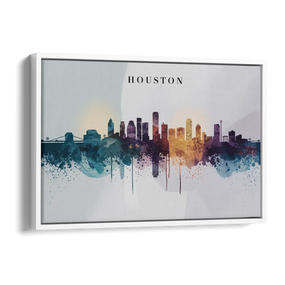 Houston Skyline Horizon Side - White Canvas Wall Art