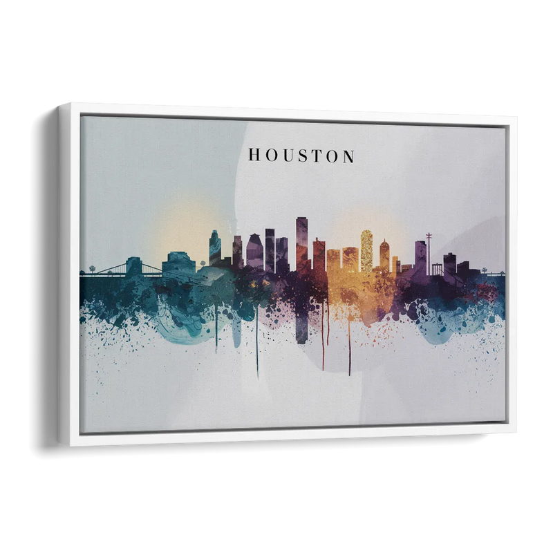 Houston Skyline Horizon Side - White Canvas Wall Art