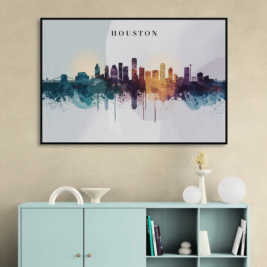 Houston Skyline Horizon Living Room - Black Canvas Wall Art