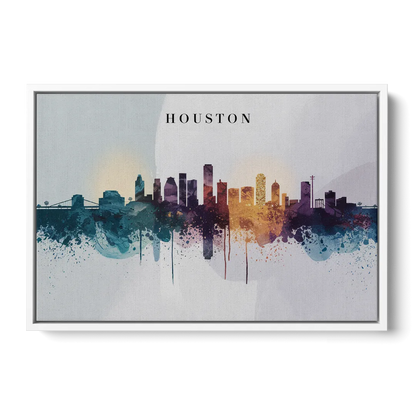 Houston Skyline Horizon Front - White Canvas Wall Art