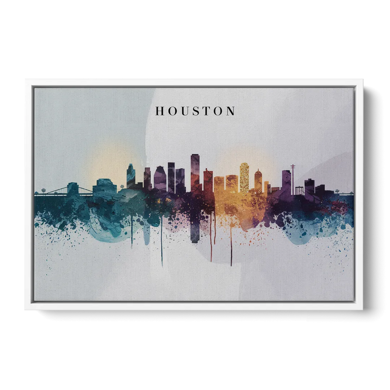 Houston Skyline Horizon Front - White Canvas Wall Art