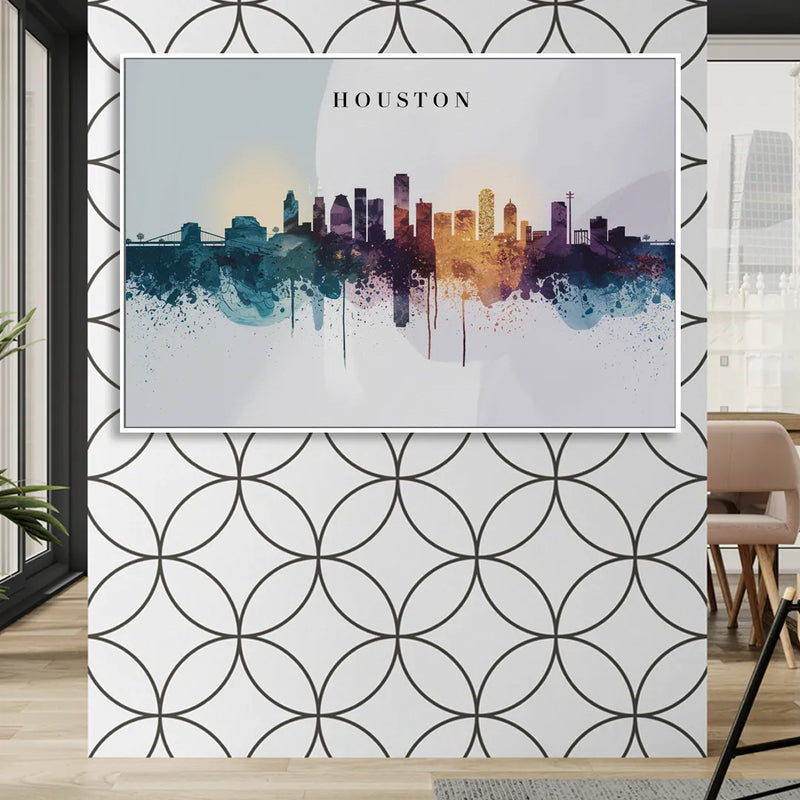 Houston Skyline Horizon Living Room - White Canvas Wall Art