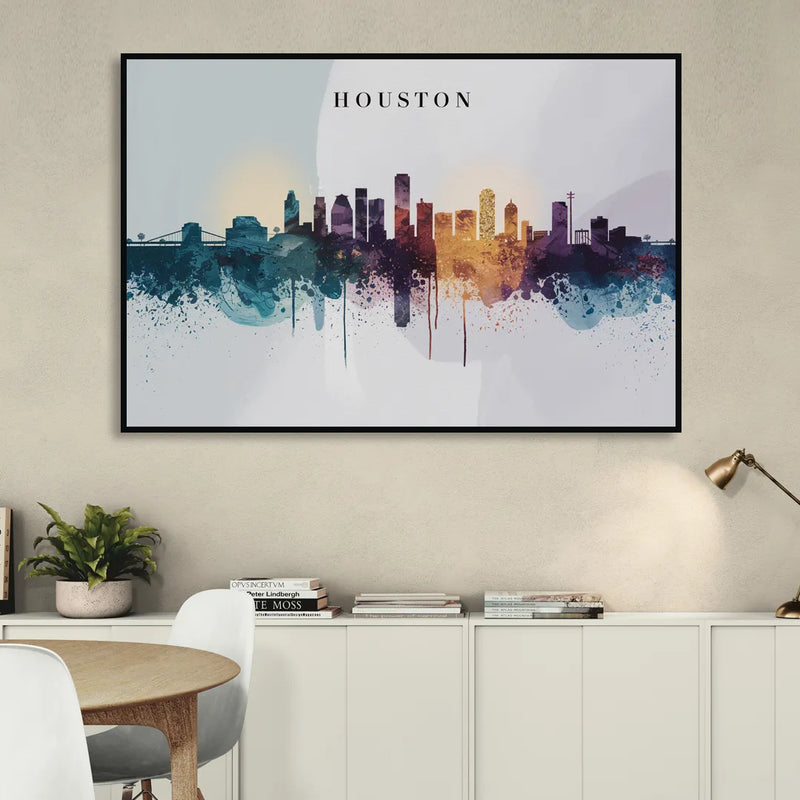 Houston Skyline Horizon Sitting Room - Black Canvas Wall Art