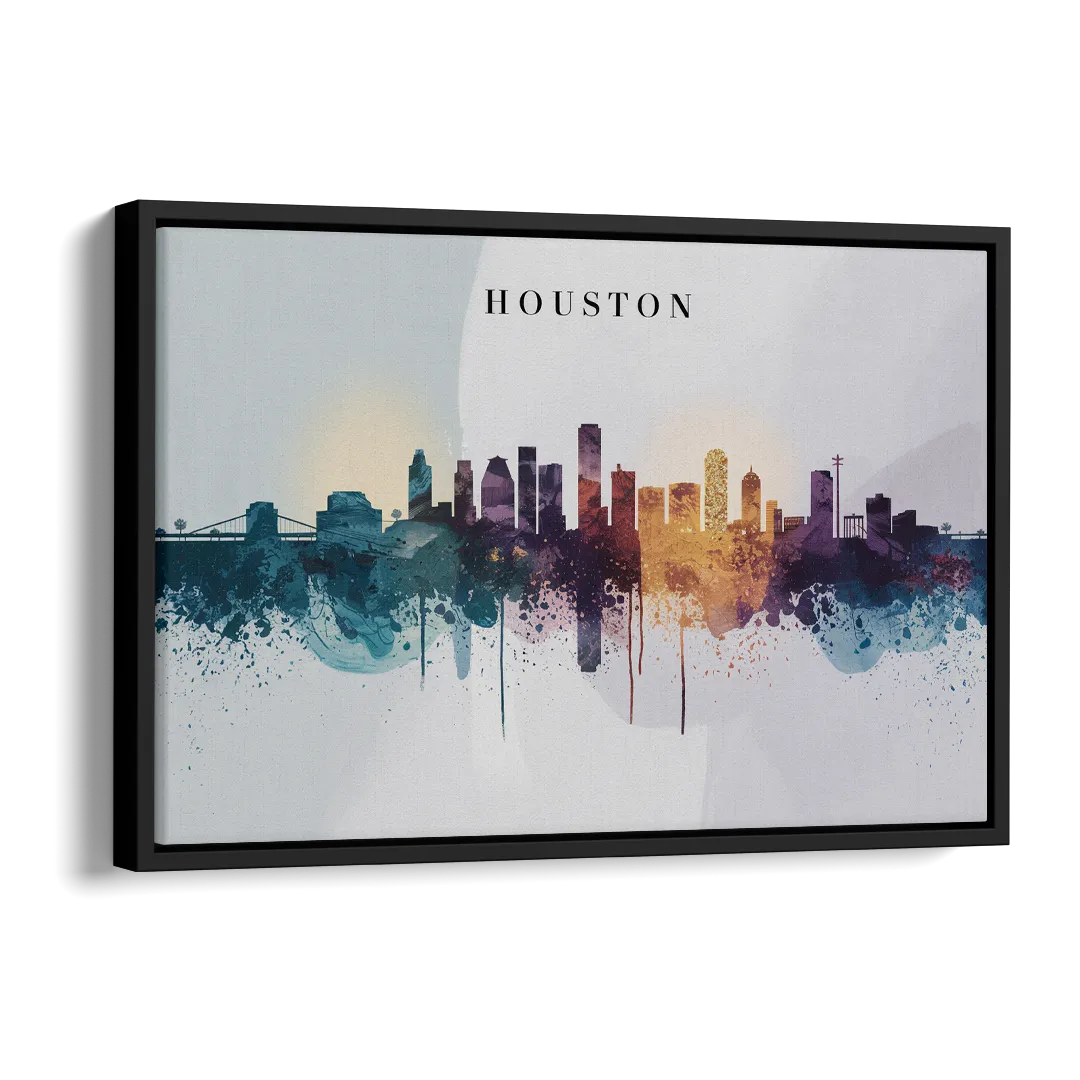 Houston Skyline Horizon Side - Black Canvas Wall Art