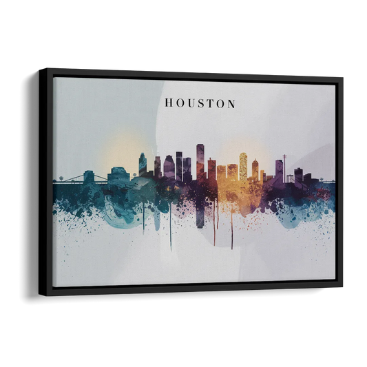 Houston Skyline Horizon Side - Black Canvas Wall Art