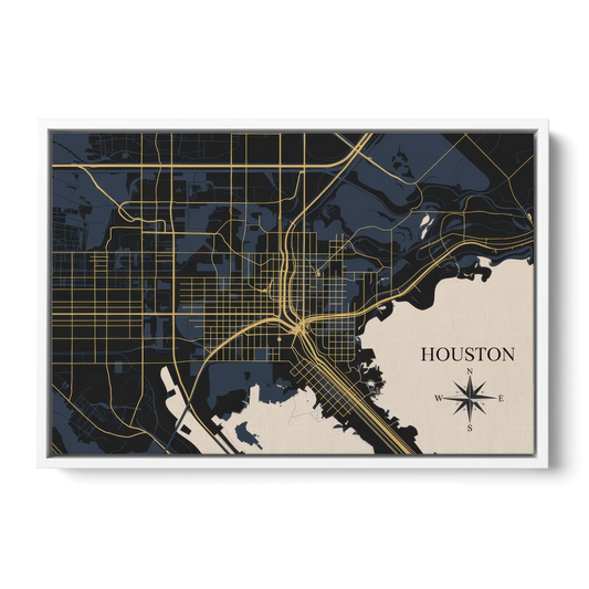 Houston Skyline Horizon - White Framed Canvas Wall Art - Front