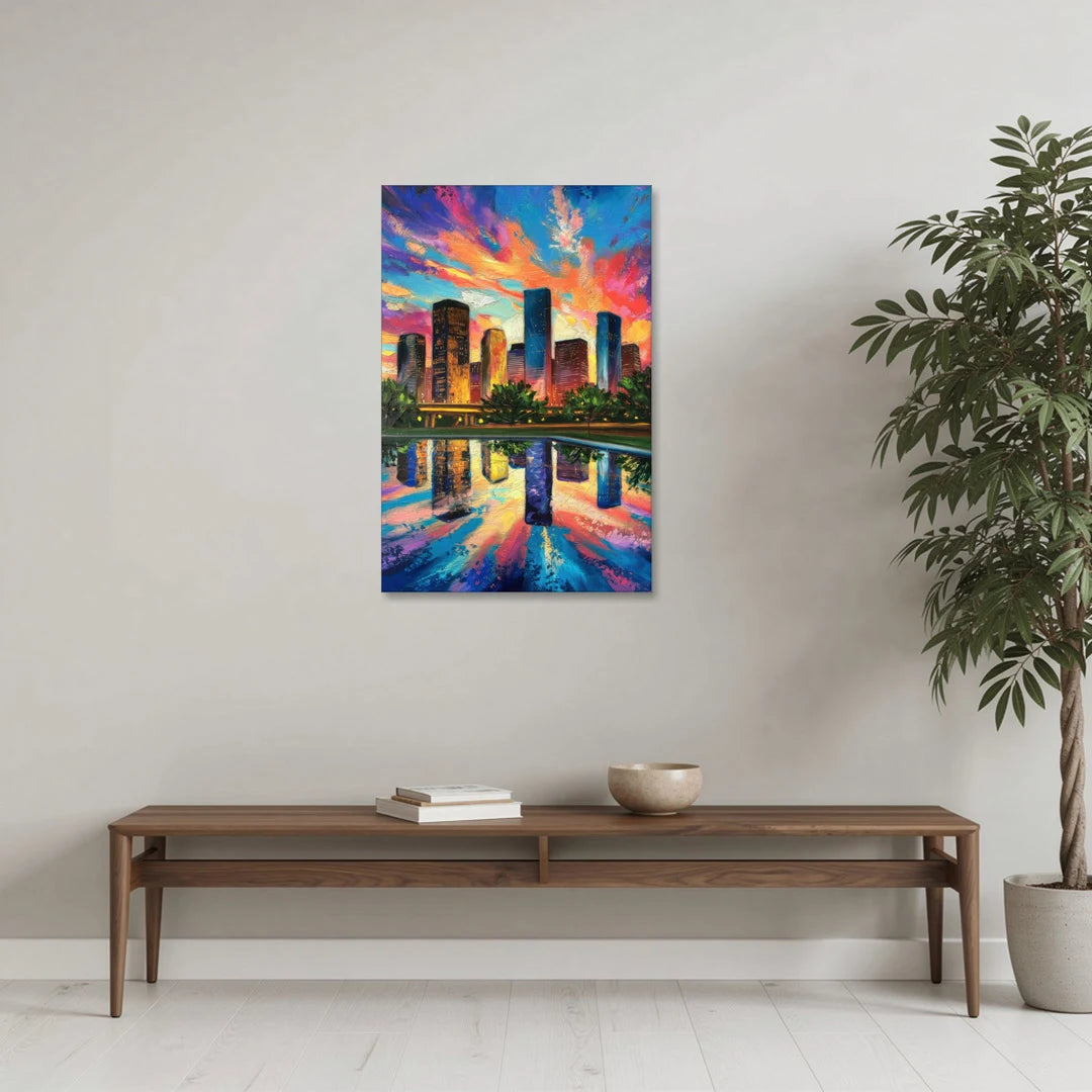 Houston Skyline Reflections - Canvas Wall Art - Coffee Table - 24x36