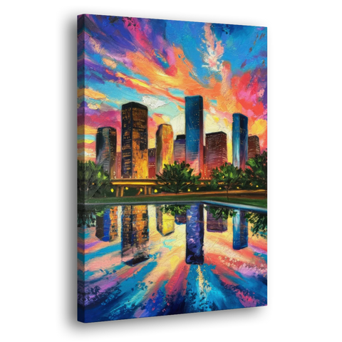 Houston Skyline Reflections - Canvas Wall Art - Side