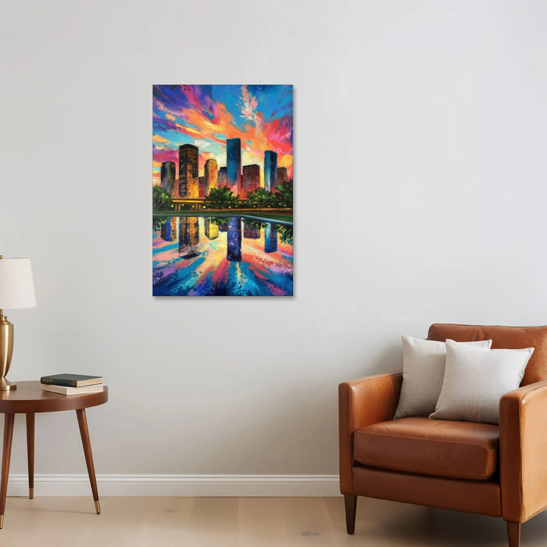 Houston Skyline Reflections - Canvas Wall Art - Sofa - 24x36