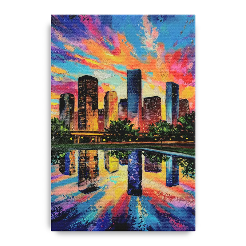 Houston Skyline Reflections Front - Canvas Wall Art