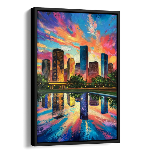 Houston Skyline Reflections Side - Black Canvas Wall Art