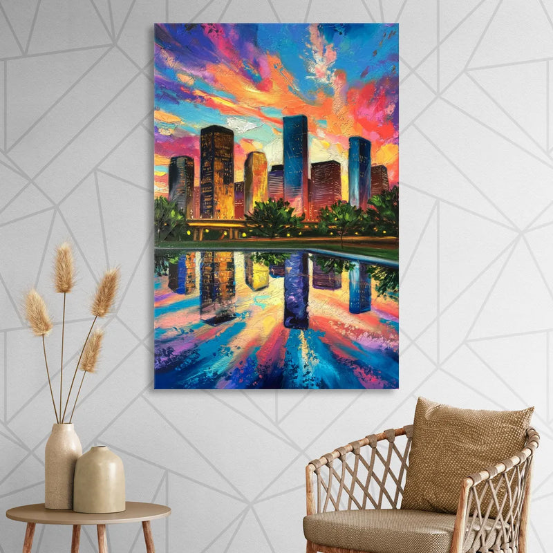 Houston Skyline Reflections Sitting Room - Canvas Wall Art