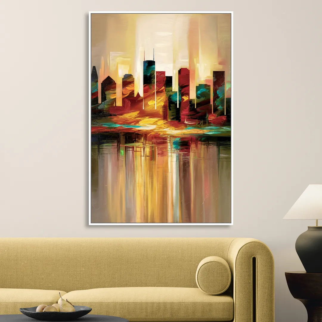 Houston Skyline Silhouette Sitting Room - White Canvas Wall Art