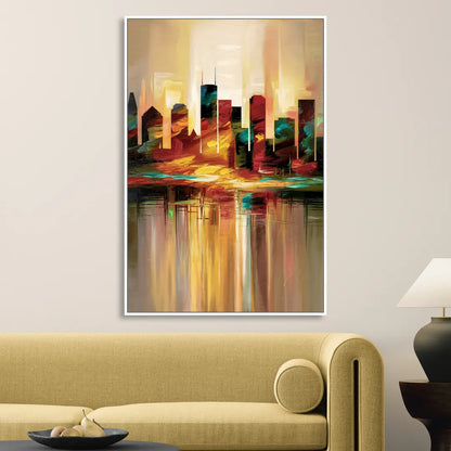 Houston Skyline Silhouette Sitting Room - White Canvas Wall Art