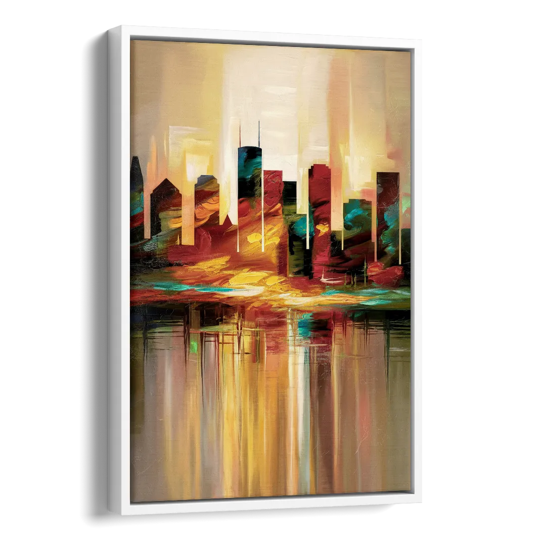 Houston Skyline Silhouette Side - White Canvas Wall Art