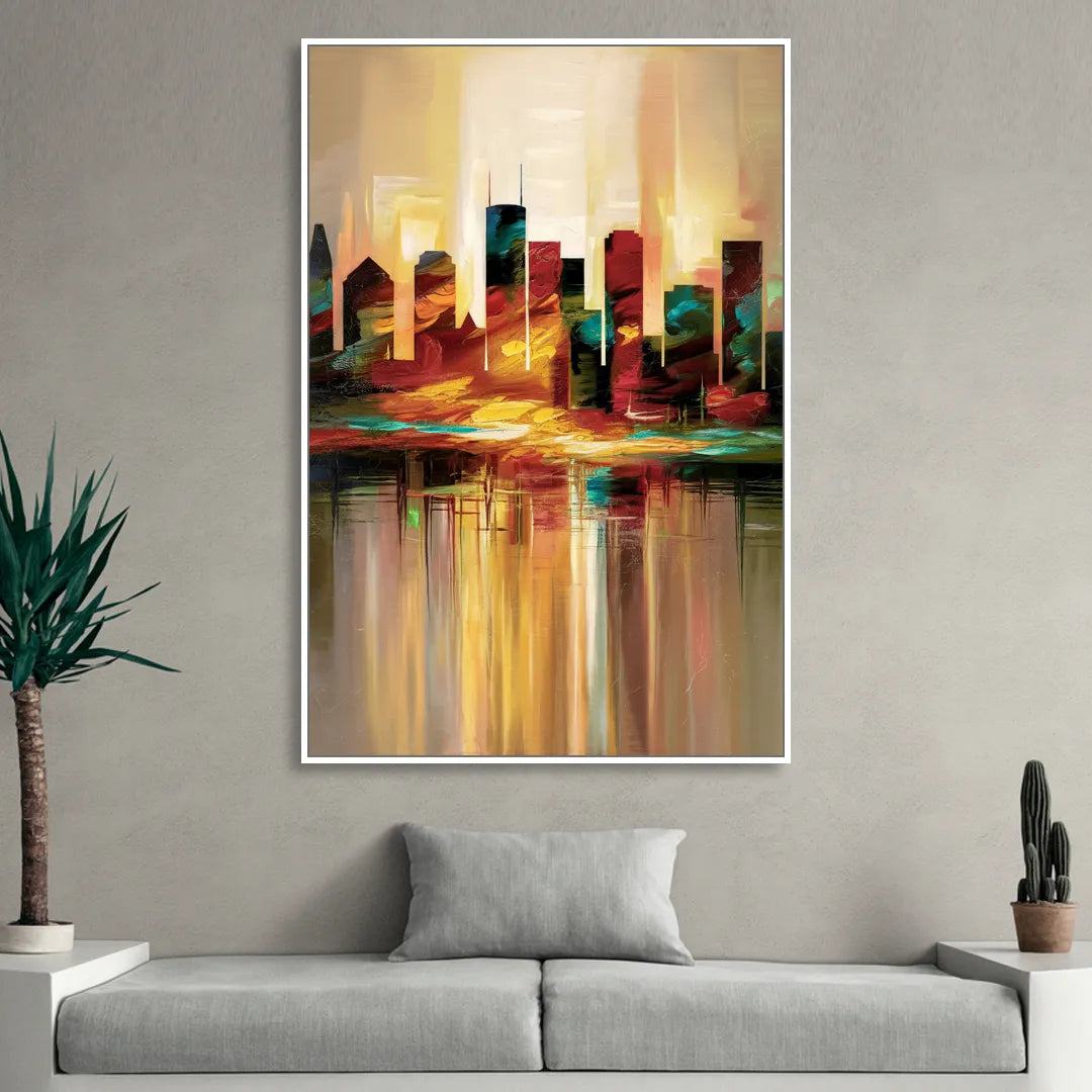 Houston Skyline Silhouette Living Room - White Canvas Wall Art