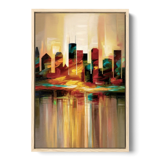 Houston Skyline Silhouette - Oak Framed Canvas Wall Art - Front