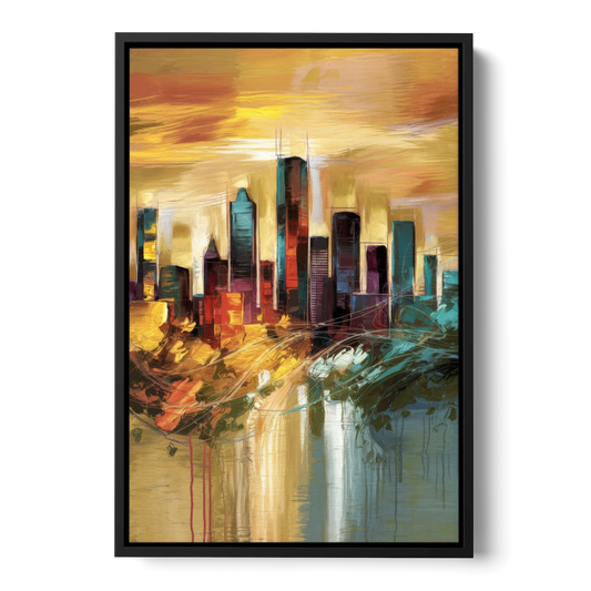 Houston Skyline View - Black Framed Canvas Wall Art - Front