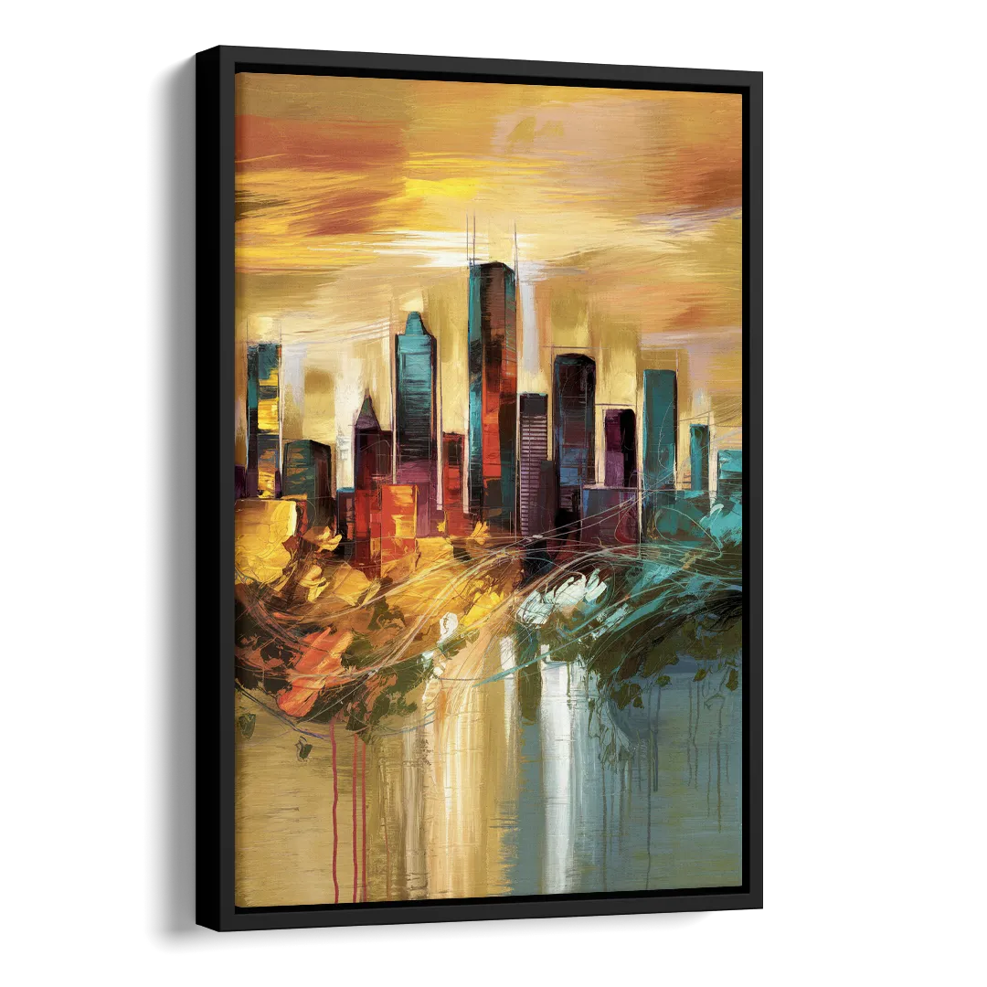 Houston Skyline View Side - Black Canvas Wall Art