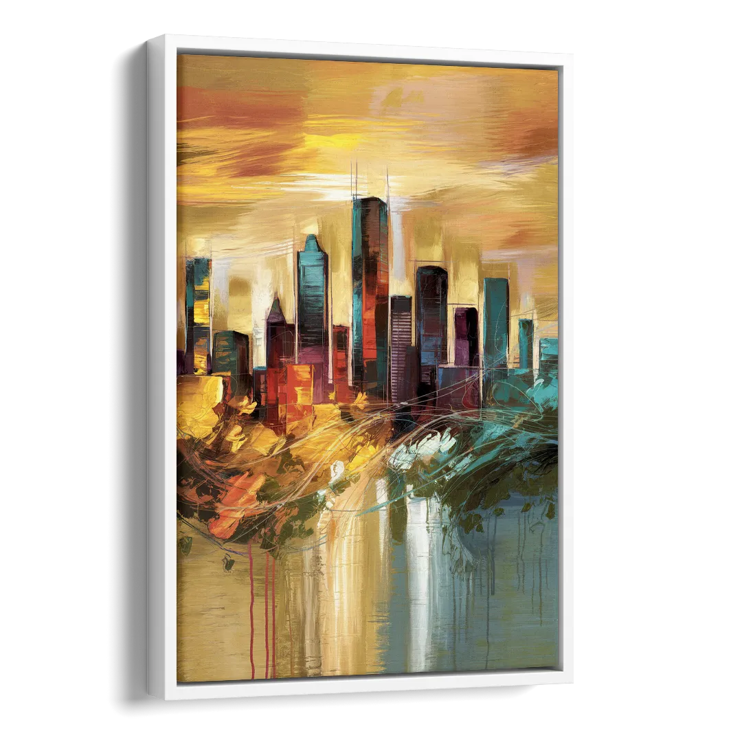 Houston Skyline View Side - White Canvas Wall Art