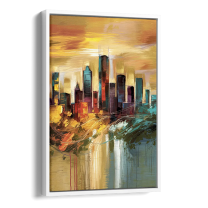 Houston Skyline View Side - White Canvas Wall Art