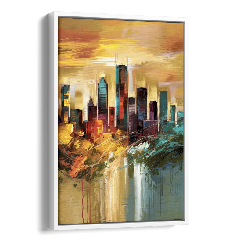 Houston Skyline View Side - White Canvas Wall Art