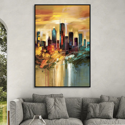 Houston Skyline View Living Room - Black Canvas Wall Art