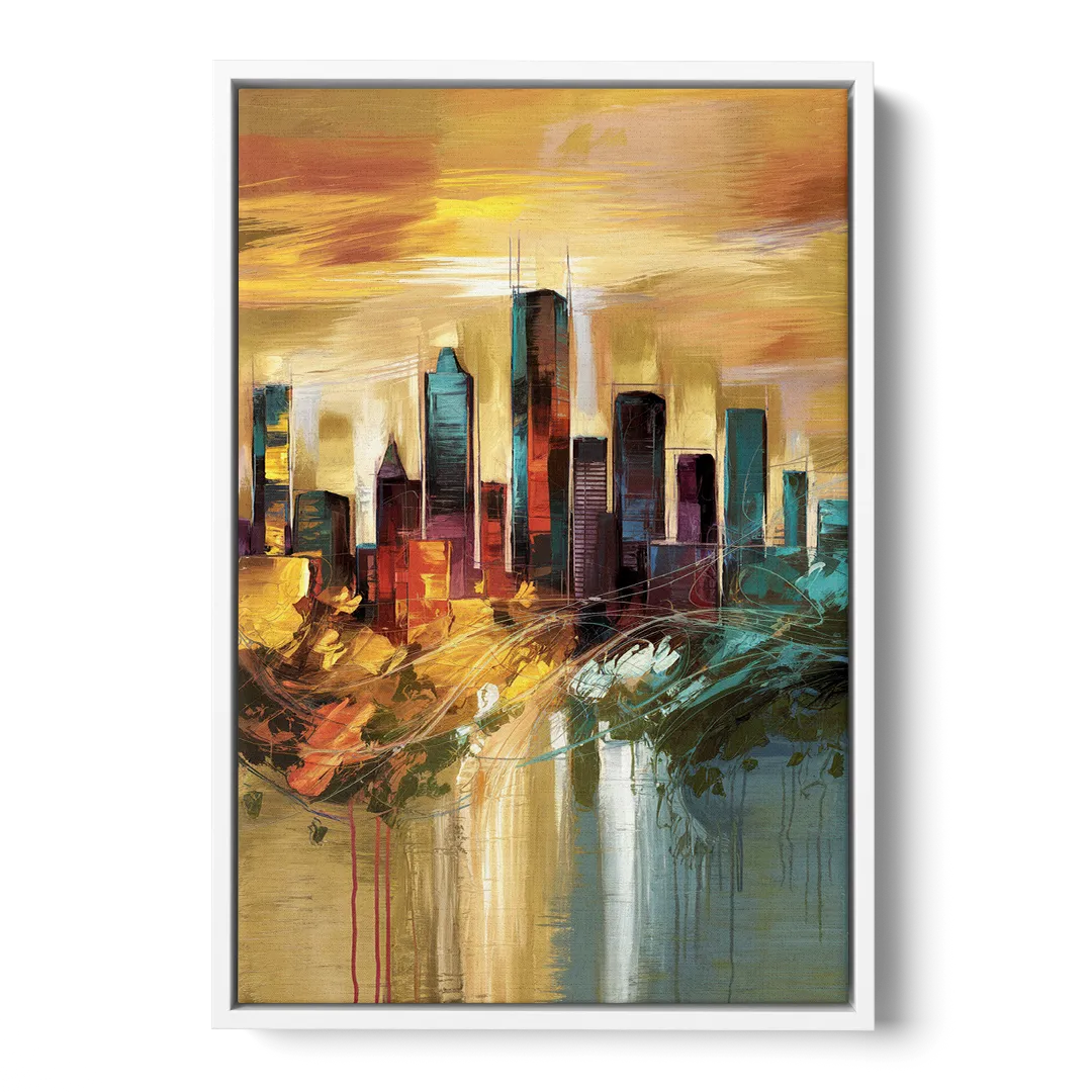 Houston Skyline View Front - White Canvas Wall Art