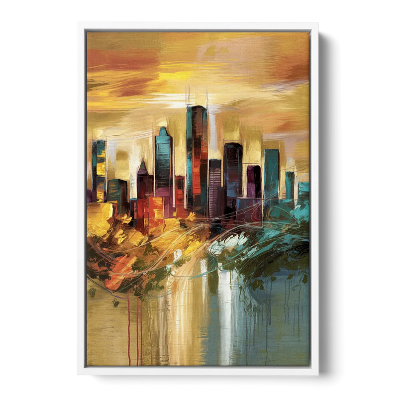 Houston Skyline View Front - White Canvas Wall Art