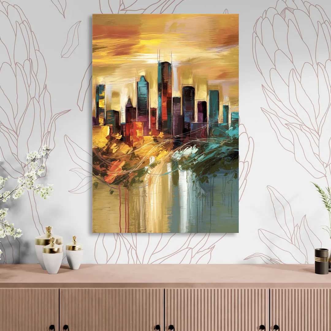 Houston Skyline View Sitting Room - Canvas Wall Art